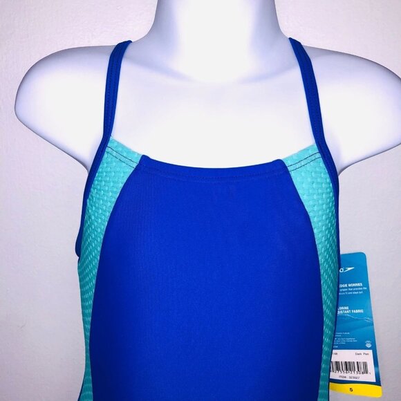 Speedo Girls 5 Swimwear Blue One Piece Bathing Swim Suit Gripper New - Picture 2 of 9